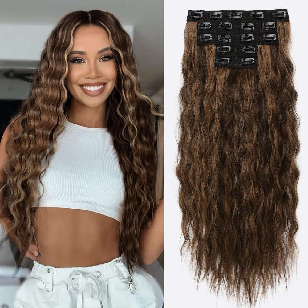 Clip in Hair Extensions, 5PCS Ash Blonde Hair Extensions 24" Thick‎ Long
